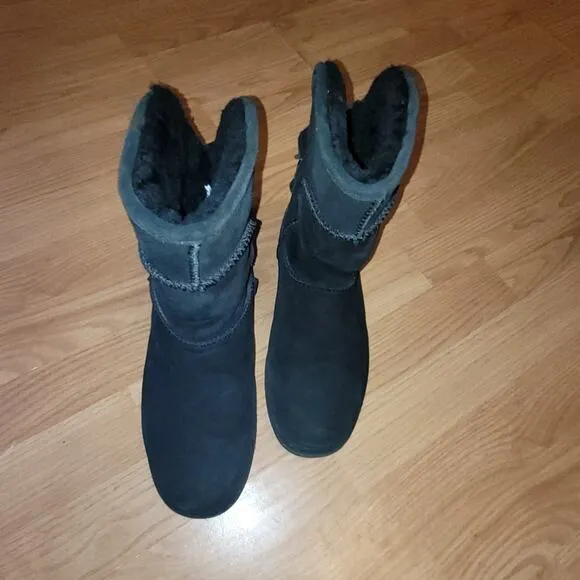 EMU Australia Charlotte Black Sheepskin Black Suede Leather Boots Winter Sz 7