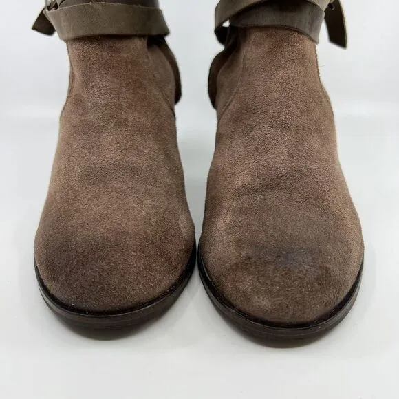 EMU AUSTRALIA‎ TARLO BOOTS Mushroom Suede Leather Tall Women 8 Buckle Wedge