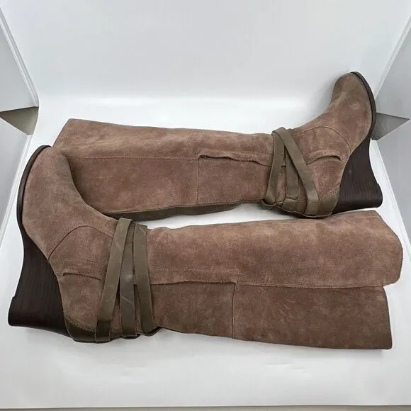 EMU AUSTRALIA‎ TARLO BOOTS Mushroom Suede Leather Tall Women 8 Buckle Wedge