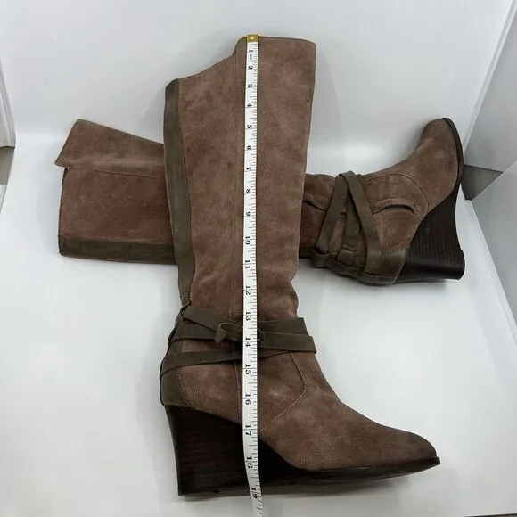 EMU AUSTRALIA‎ TARLO BOOTS Mushroom Suede Leather Tall Women 8 Buckle Wedge