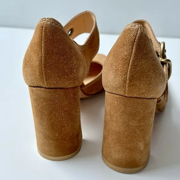 EUC Miu Miu Swede Shoes Heels, Oversized Buckle, size 34.5