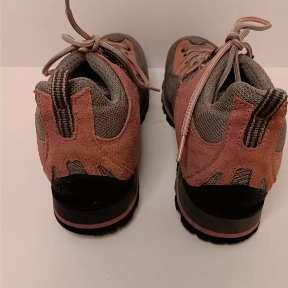EUC Treksta Pink and Gray Lace Up Suede Hiking Walking Shoes Size 6 1/2