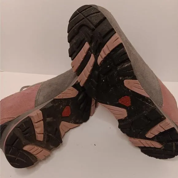 EUC Treksta Pink and Gray Lace Up Suede Hiking Walking Shoes Size 6 1/2