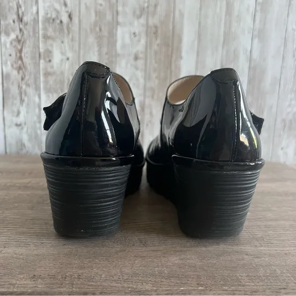 Fly London Black Patent Leather Mary Jane Wedge Shoes