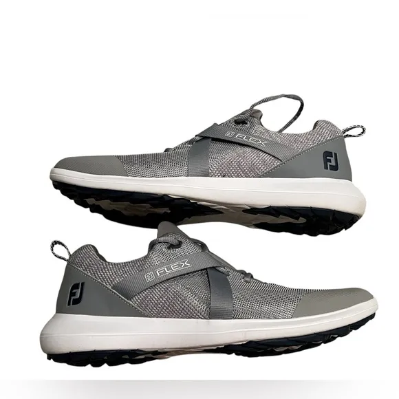Footjoy FJ Flex Mens Spikeless Golf Shoes Gray White FJ56106 Size 12 EUC
