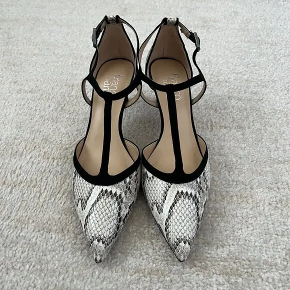 Franco Sarto Jaya 2 Strappy Pointed Toe Pumps Heels Shoes 8 Snakeskin Reptile