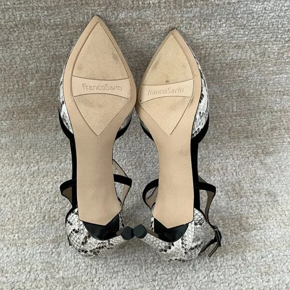 Franco Sarto Jaya 2 Strappy Pointed Toe Pumps Heels Shoes 8 Snakeskin Reptile