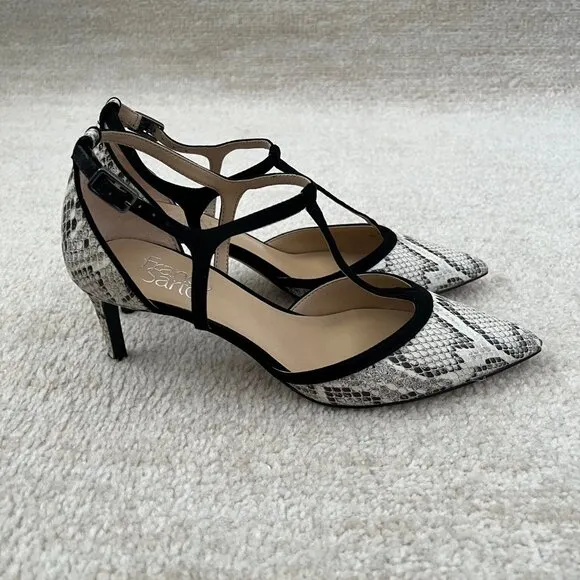 Franco Sarto Jaya 2 Strappy Pointed Toe Pumps Heels Shoes 8 Snakeskin Reptile