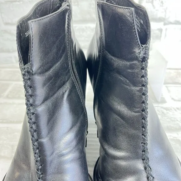 Franco Sarto Women' 8 L-Colette Black Leather Pointed Toe Pinched Ankle Boots