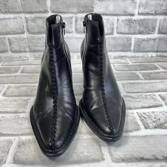 Franco Sarto Women' 8 L-Colette Black Leather Pointed Toe Pinched Ankle Boots