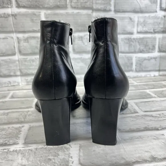 Franco Sarto Women' 8 L-Colette Black Leather Pointed Toe Pinched Ankle Boots