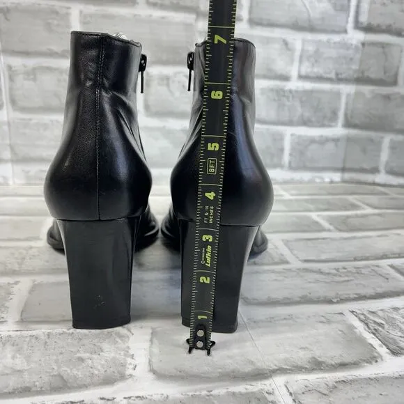 Franco Sarto Women' 8 L-Colette Black Leather Pointed Toe Pinched Ankle Boots
