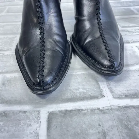 Franco Sarto Women' 8 L-Colette Black Leather Pointed Toe Pinched Ankle Boots