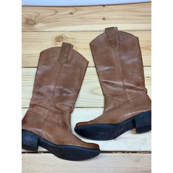 Franco Sarto Women’s Brown Walinda Western Leather Boots Sz 6.5