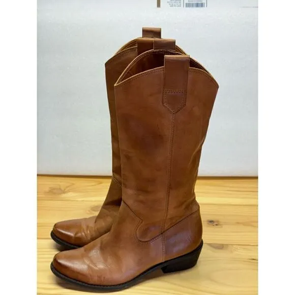 Franco Sarto Women’s Brown Walinda Western Leather Boots Sz 6.5