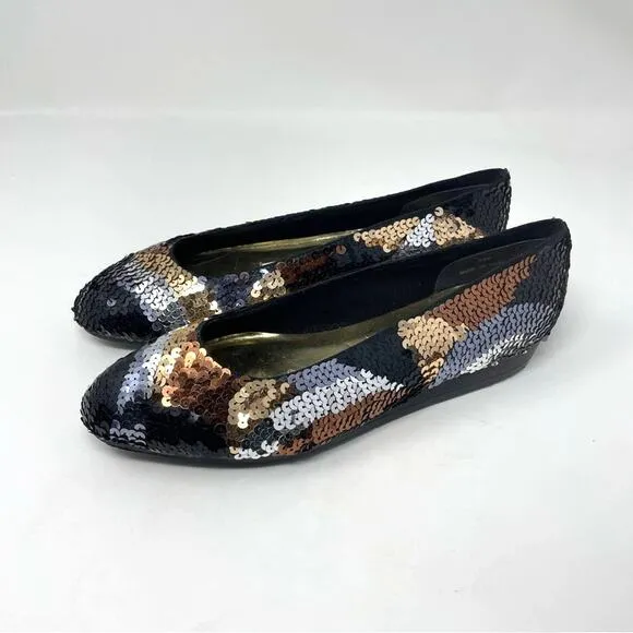 Frankie &amp; Baby Sequin Shoes Black Silver Bronze Metallic 7.5