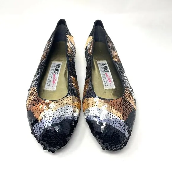 Frankie &amp; Baby Sequin Shoes Black Silver Bronze Metallic 7.5