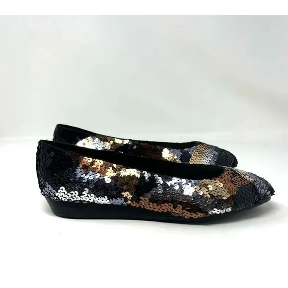 Frankie &amp; Baby Sequin Shoes Black Silver Bronze Metallic 7.5