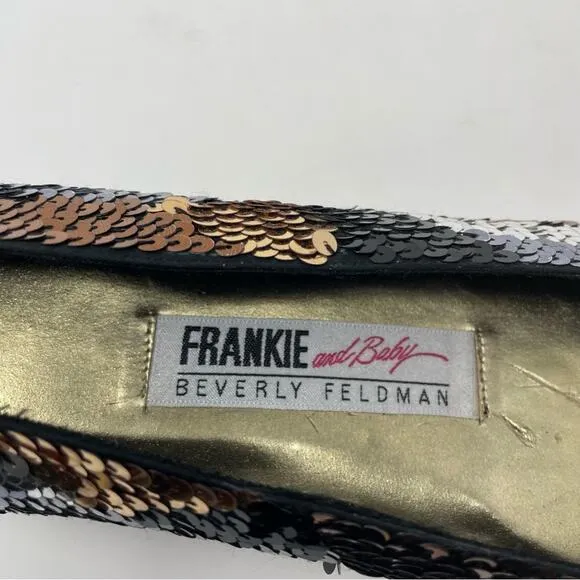 Frankie &amp; Baby Sequin Shoes Black Silver Bronze Metallic 7.5