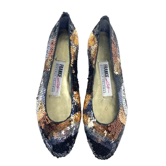 Frankie &amp; Baby Sequin Shoes Black Silver Bronze Metallic 7.5