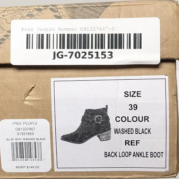 Free People Back Loop Ankle Boots, Washed Black, Women's 39 EU (US 9)