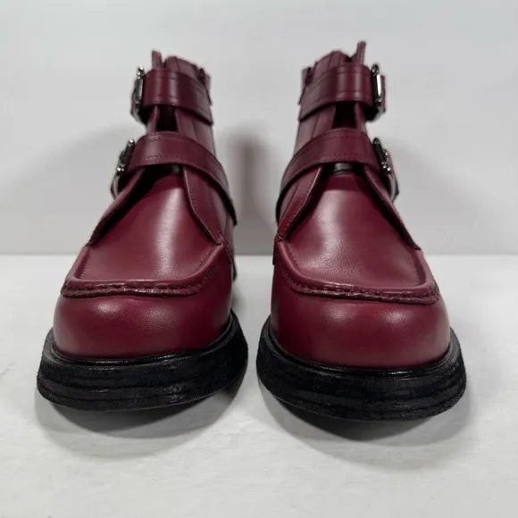 Free People Isla Double Buckle Moto Leather Boots Wild Mulberry Red Women 9.5
