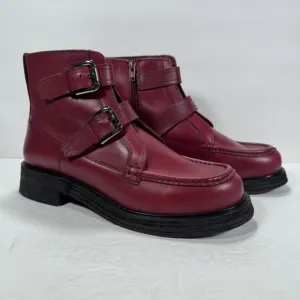 Free People Isla Double Buckle Moto Leather Boots Wild Mulberry Red Women 9.5