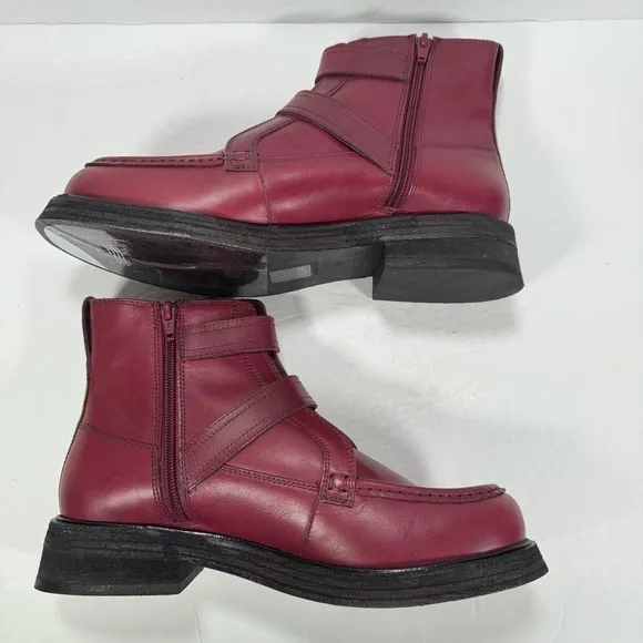 Free People Isla Double Buckle Moto Leather Boots Wild Mulberry Red Women 9.5