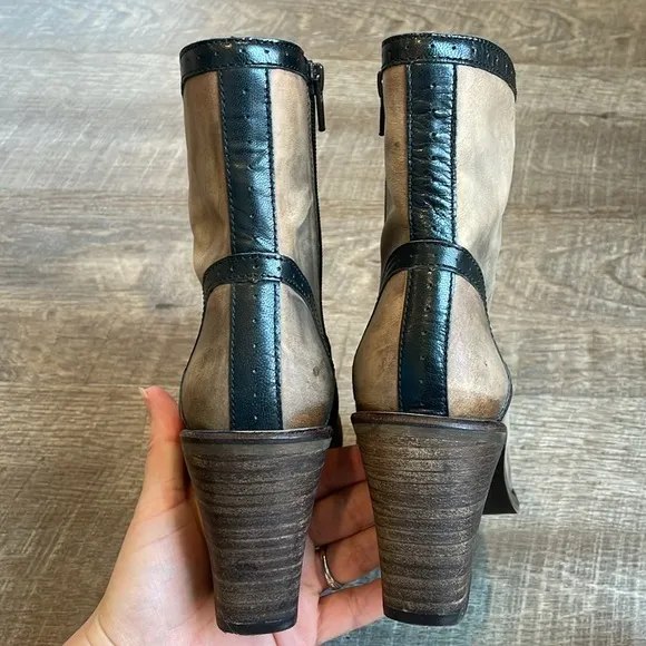 Free People Winding Road Boots Women’s 6 Western Tan Black Leather Ankle Boots