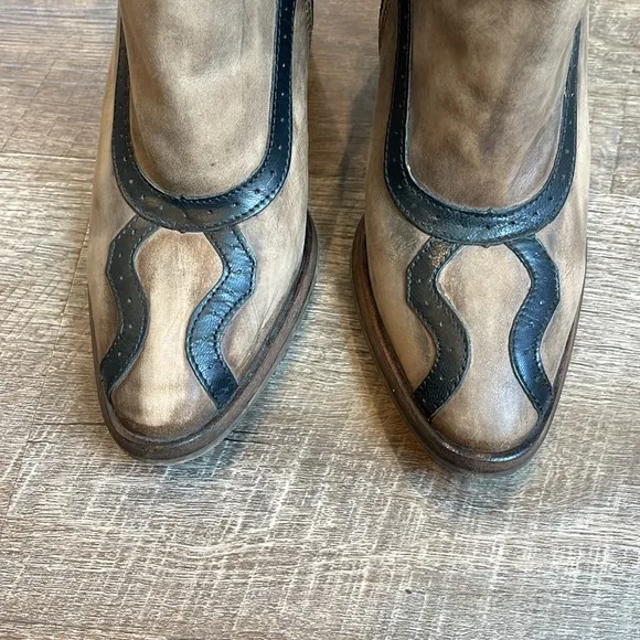 Free People Winding Road Boots Women’s 6 Western Tan Black Leather Ankle Boots