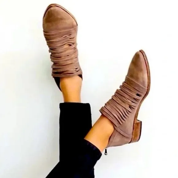 Free People | Women's brown leather Lost Valley strappy ankle boots, size 10