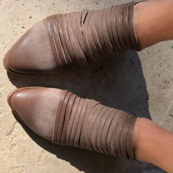 Free People | Women's brown leather Lost Valley strappy ankle boots, size 10