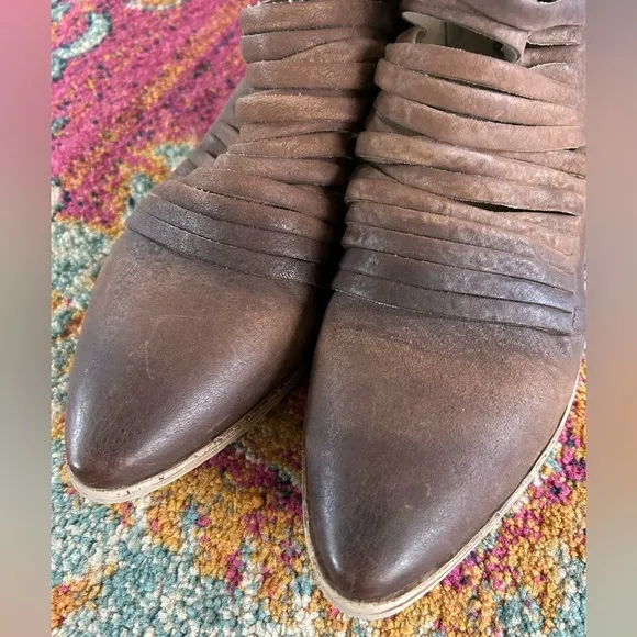 Free People | Women's brown leather Lost Valley strappy ankle boots, size 10