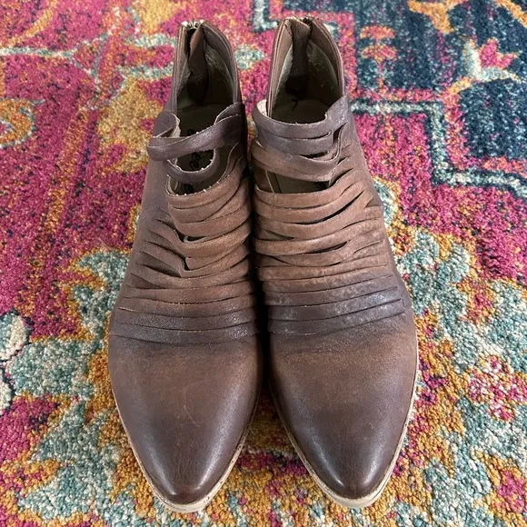 Free People | Women's brown leather Lost Valley strappy ankle boots, size 10