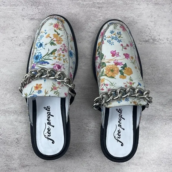 Free People Women's Vida Graden Floral Slip On Loafer Floral Mules NEW Shoes