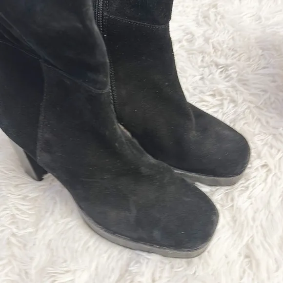 Free People X Anthropologie Echo Black Platform Suede OTK heel boots women sz 37