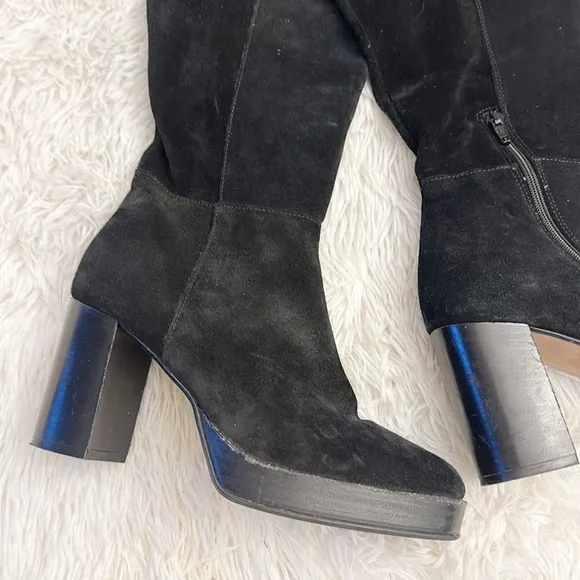 Free People X Anthropologie Echo Black Platform Suede OTK heel boots women sz 37