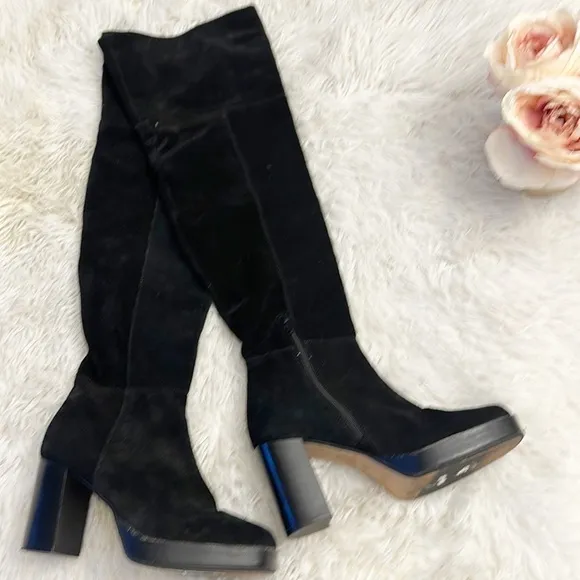 Free People X Anthropologie Echo Black Platform Suede OTK heel boots women sz 37