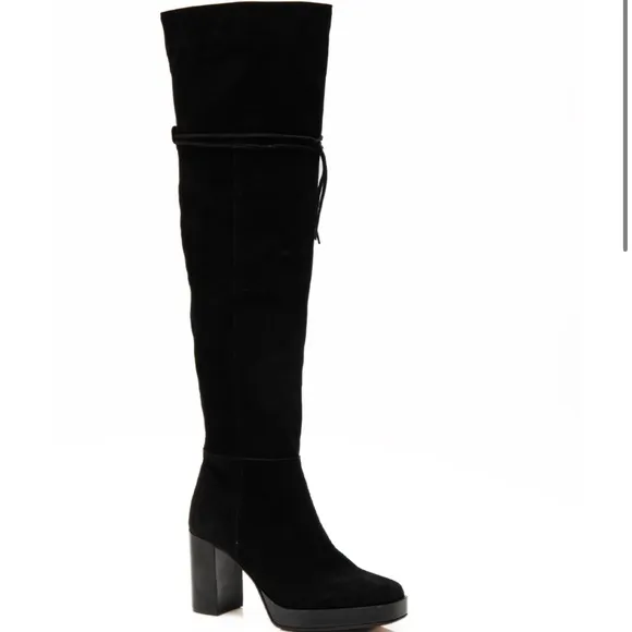 Free People X Anthropologie Echo Black Platform Suede OTK heel boots women sz 37