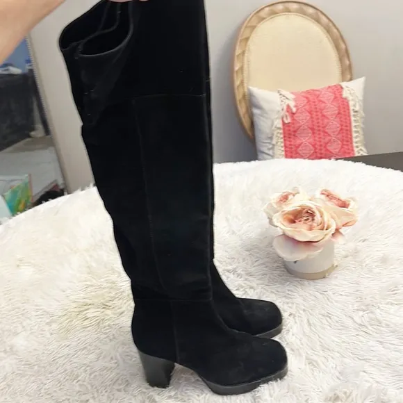 Free People X Anthropologie Echo Black Platform Suede OTK heel boots women sz 37