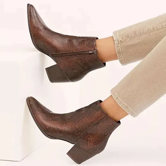 Free People x Matisse Going West Pointed Snake Embossed Western Boots  Chocolate