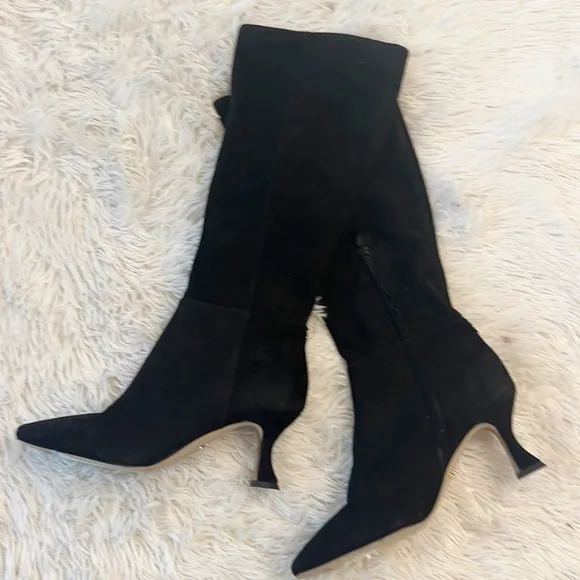 Free People X Sam Edelman Leigh Black Suede Kitten knee boots women size 7