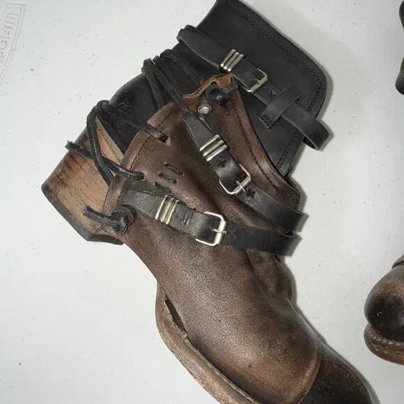Freebird Women’s Crue Boots Black Distressed Leather Boho Western Size 7