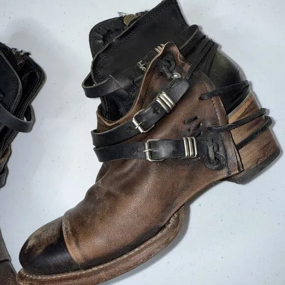 Freebird Women’s Crue Boots Black Distressed Leather Boho Western Size 7
