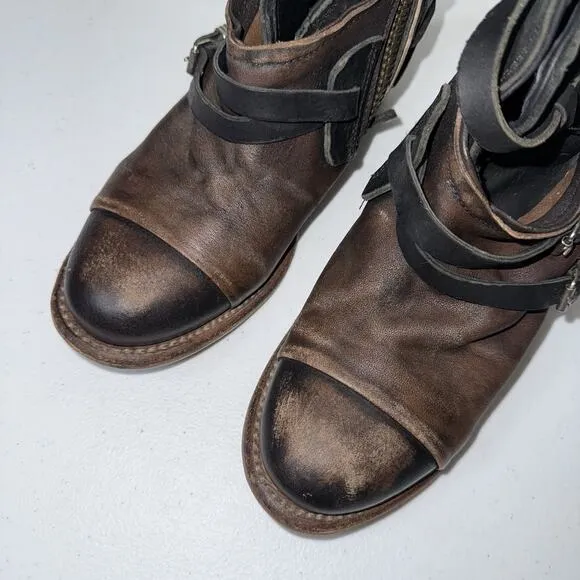 Freebird Women’s Crue Boots Black Distressed Leather Boho Western Size 7