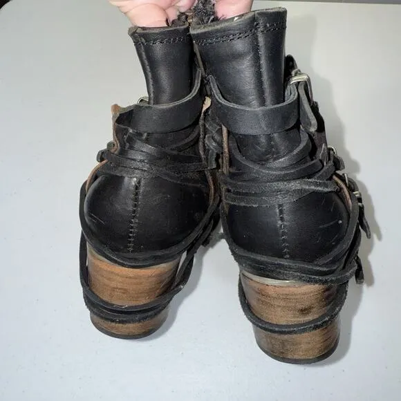 Freebird Women’s Crue Boots Black Distressed Leather Boho Western Size 7