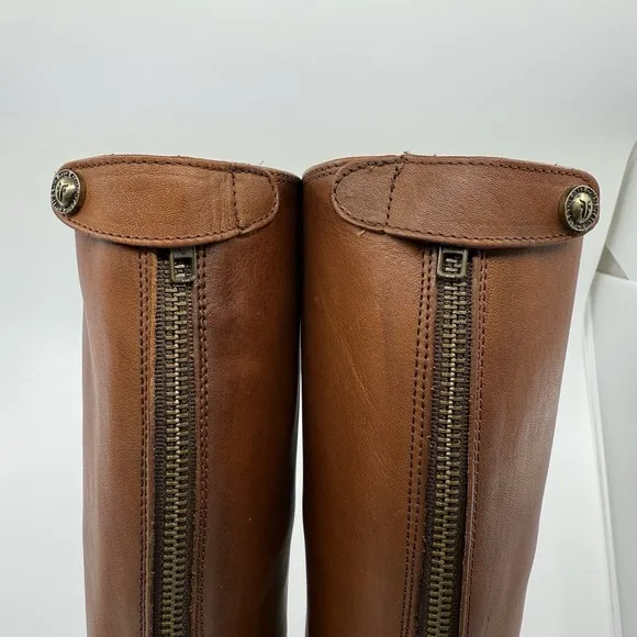FRYE MELISSA BUTTON BACK ZIP Cognac TALL LEATHER Riding BOOTS WOMEN 10 B