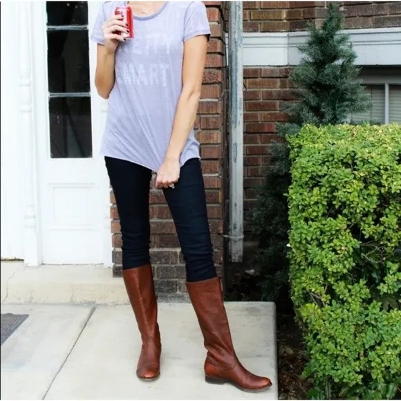 FRYE MELISSA BUTTON BACK ZIP Cognac TALL LEATHER Riding BOOTS WOMEN 10 B