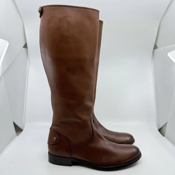 FRYE MELISSA BUTTON BACK ZIP Cognac TALL LEATHER Riding BOOTS WOMEN 10 B