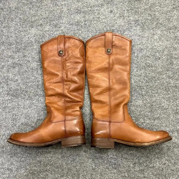 Frye Melissa Button Lug 3471374-COG Women 7B Riding Boots Cognac Knee High Boots